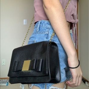 Black bow cross body bag